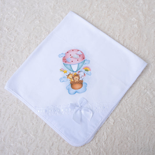 Fralda de Algodão c/renda "Safari no Balão" - TAN