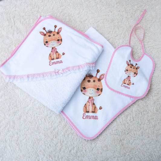 Conjunto de  3 Peças em Algodão: Frald+ Toalha de Banho + Babete