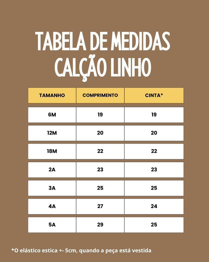 Tabela de tamanhos