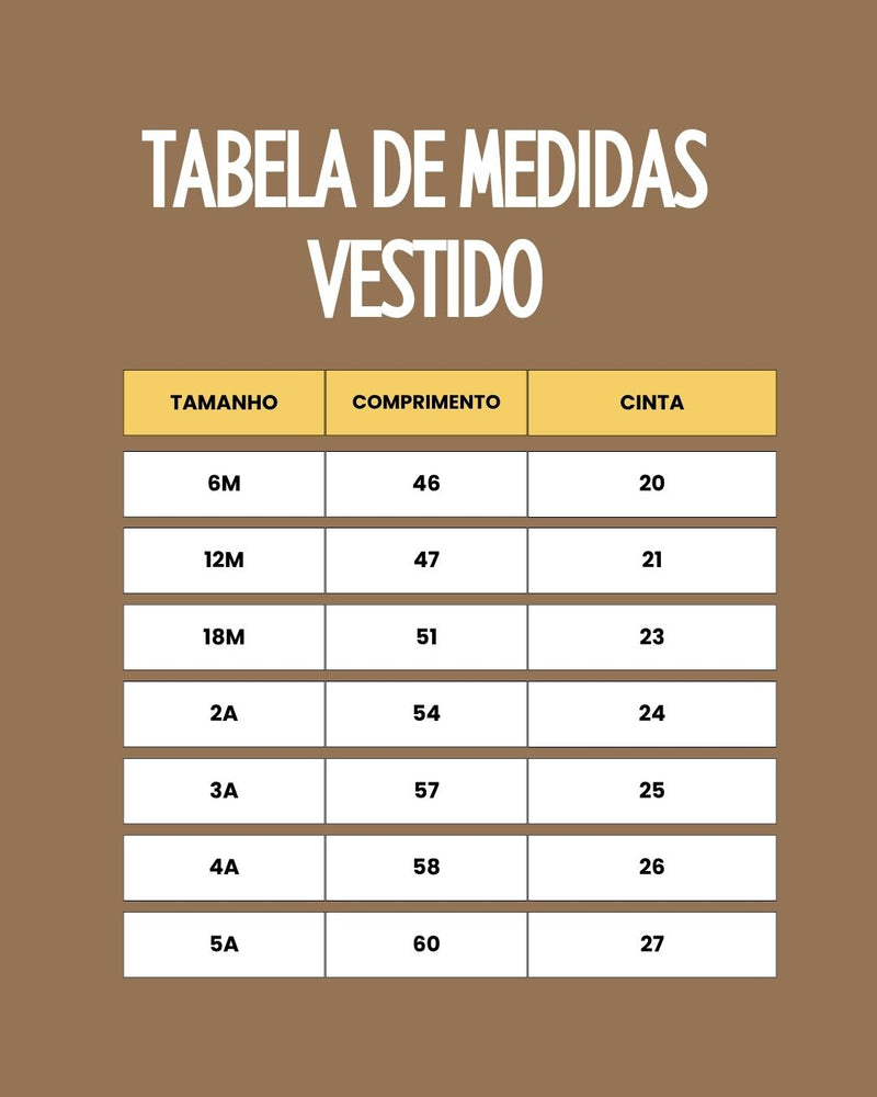 Tabela de tamanhos