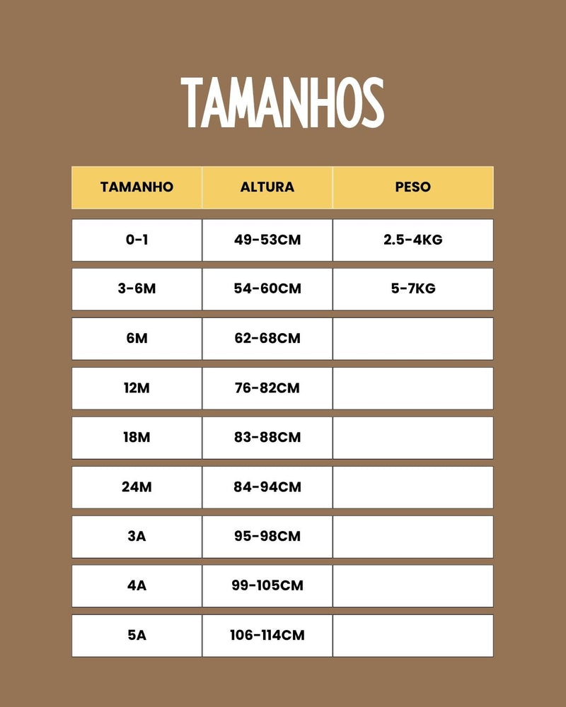 Tabela de tamanhos